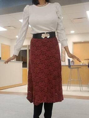 Meadow Rue Lace Midi Skirt in Burgundy